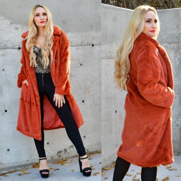 GIA Burnt Orange Faux Fur Coat - Picture 4 of 5